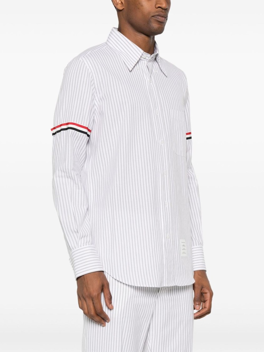 Thom Browne Vertical Stripe Button-down Shirt With Rwb Detail
