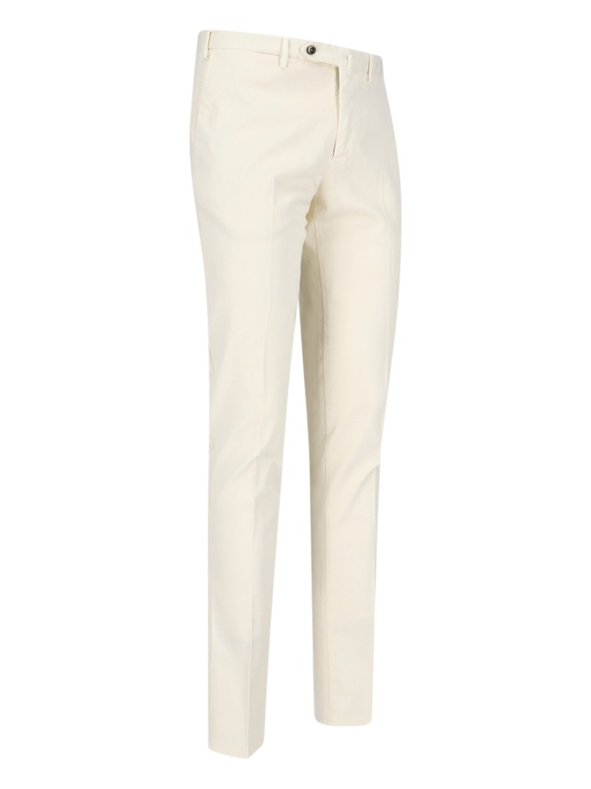 Pt Torino Back Slit Stretch Cotton Blend Trousers In Neutrals