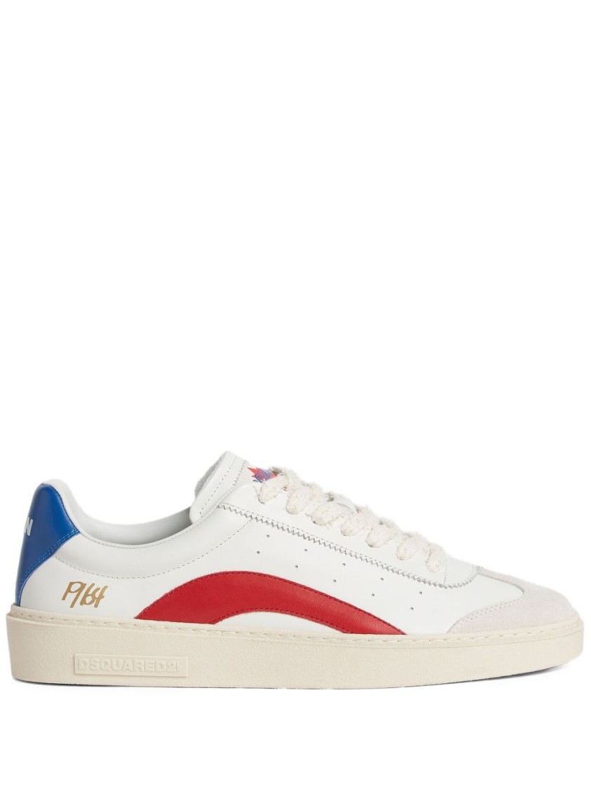 Dsquared2 White Leather Sneakers With Contrasting Accents In Neutral
