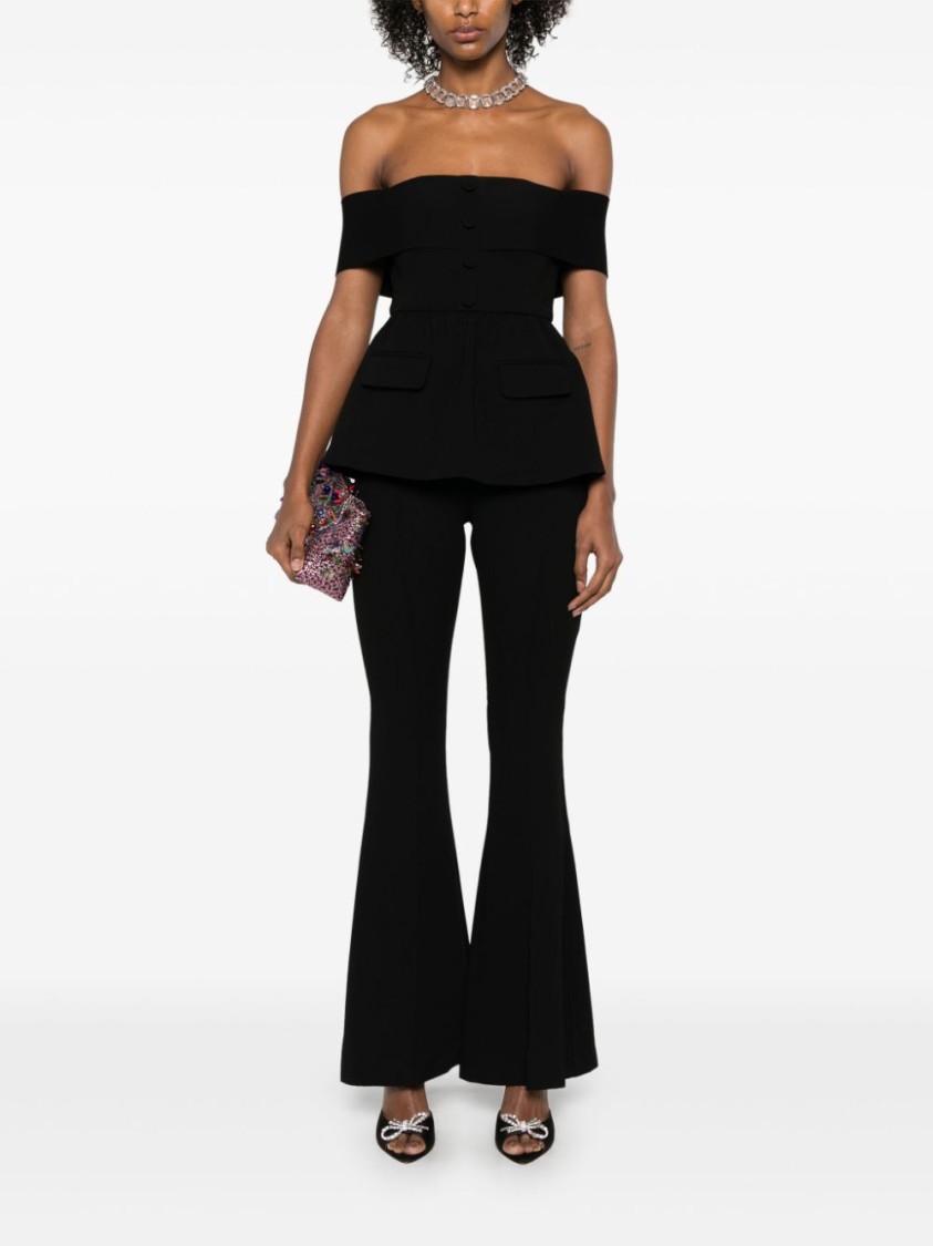 Self-portrait Black High-waisted Flared Tailored Pants In Black