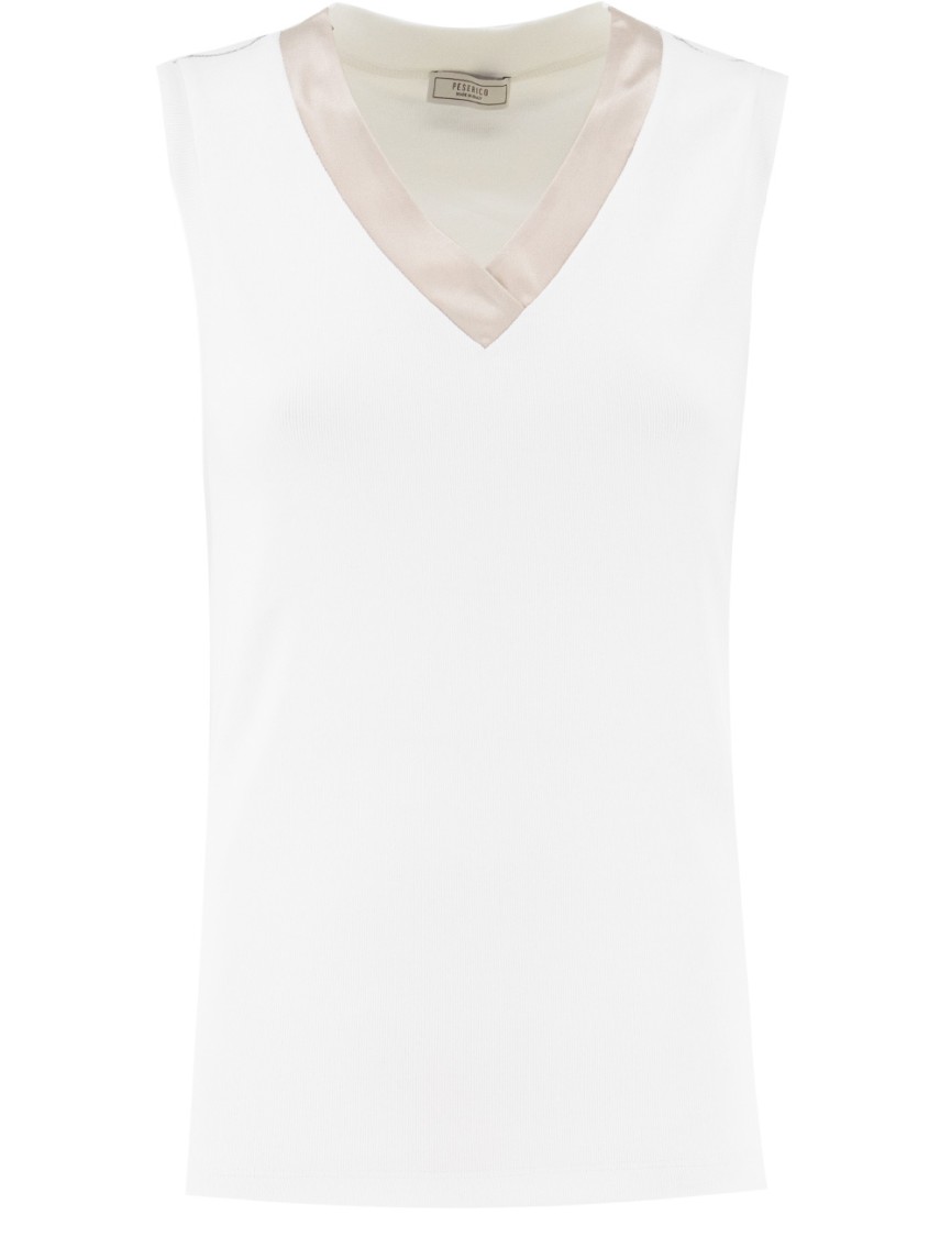 Peserico Sleeveless Cotton Top With Striking V-neckline