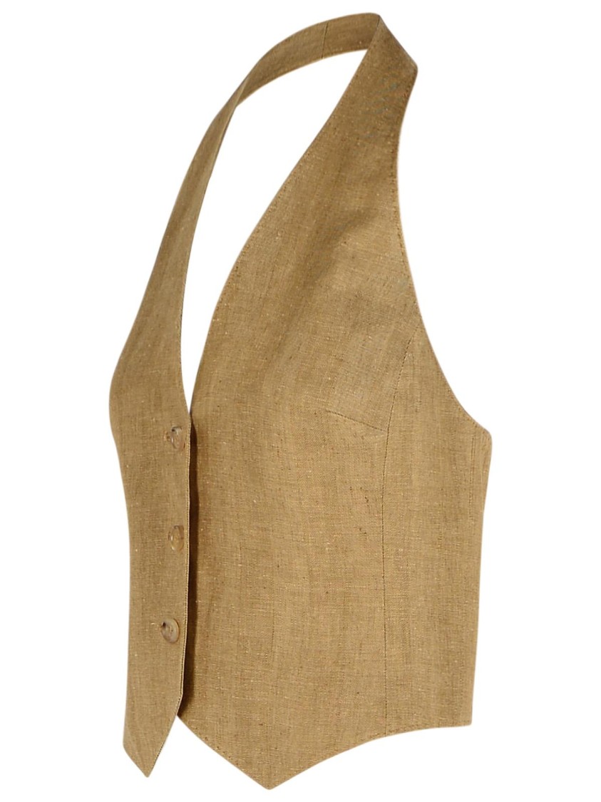 Max Mara Beige Yarn-dyed Linen Batavia Sauro Waistcoat In Brown