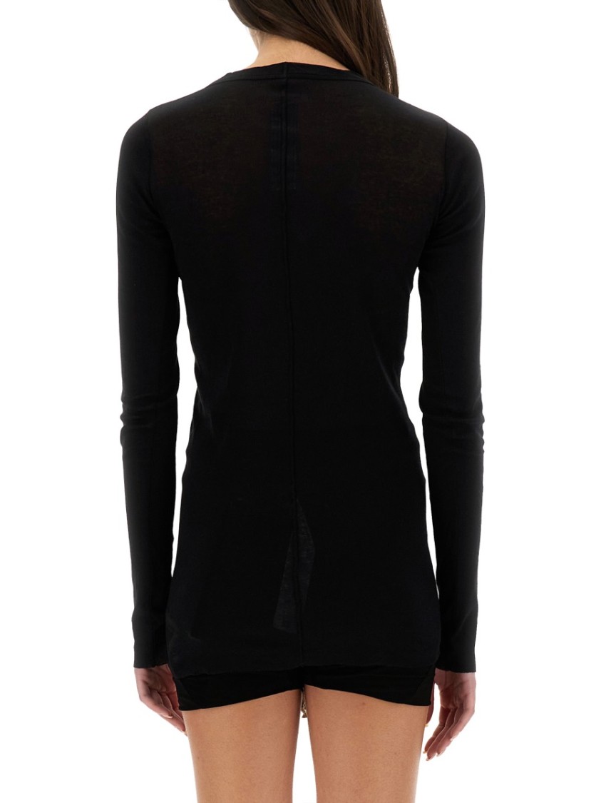 Rick Owens Fitted Stretch Sheer Long Sleeve Top In Black