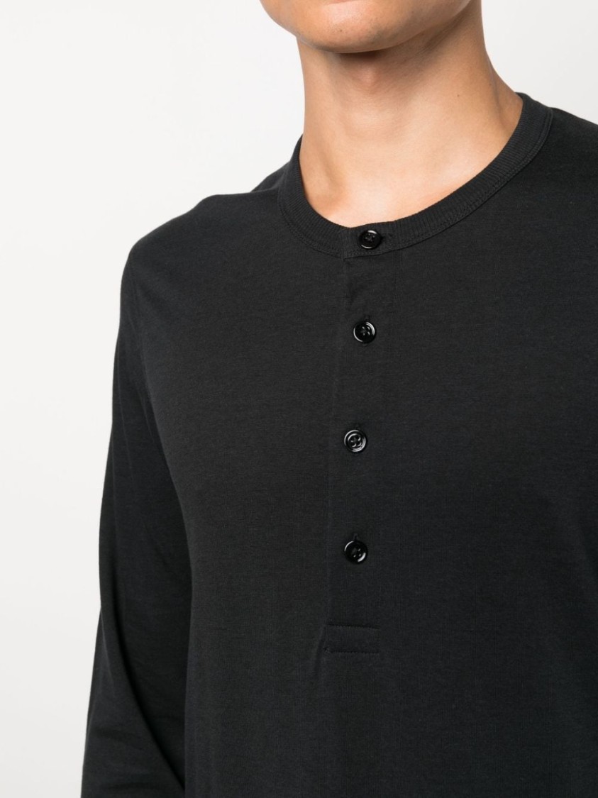 Tom Ford Mens Black Henley Ribbed Relaxed-fit Cotton-blend T-shirt In Black