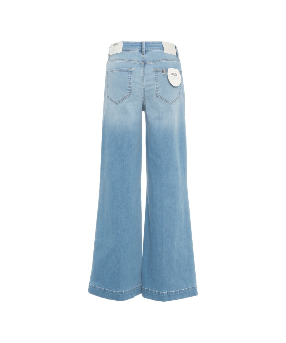 Liu •jo Liu Jo High-waisted Flared Jeans With Rhinestone Details In Blue