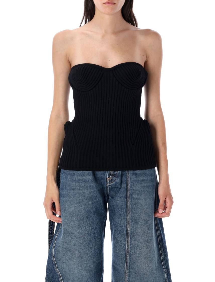 Jean Paul Gaultier Fitted Wool-blend Ribbed Knit Top In Blue