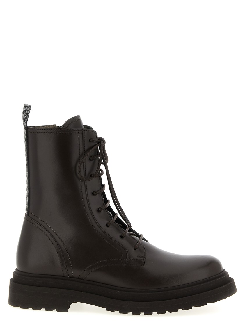 Brunello Cucinelli 'shiny Loop Detail' Combat Boots In Black