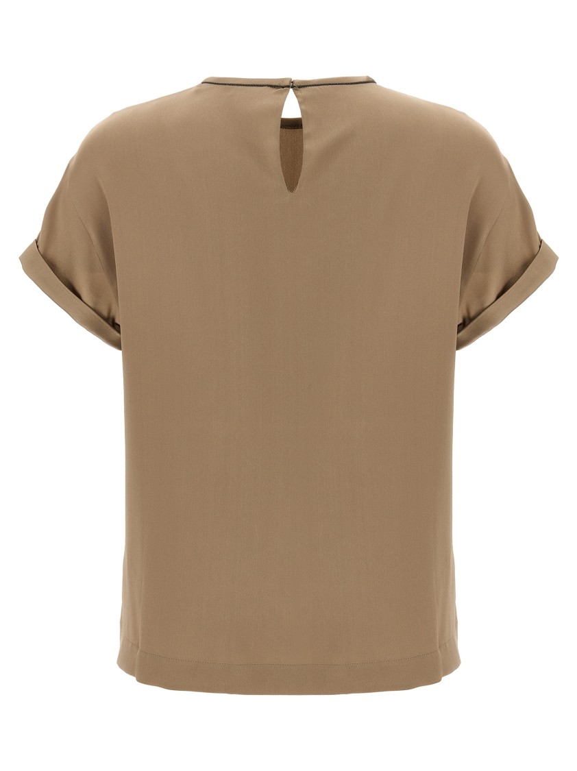 Brunello Cucinelli Silk Blouse With Crew Neck And Keyhole Back
