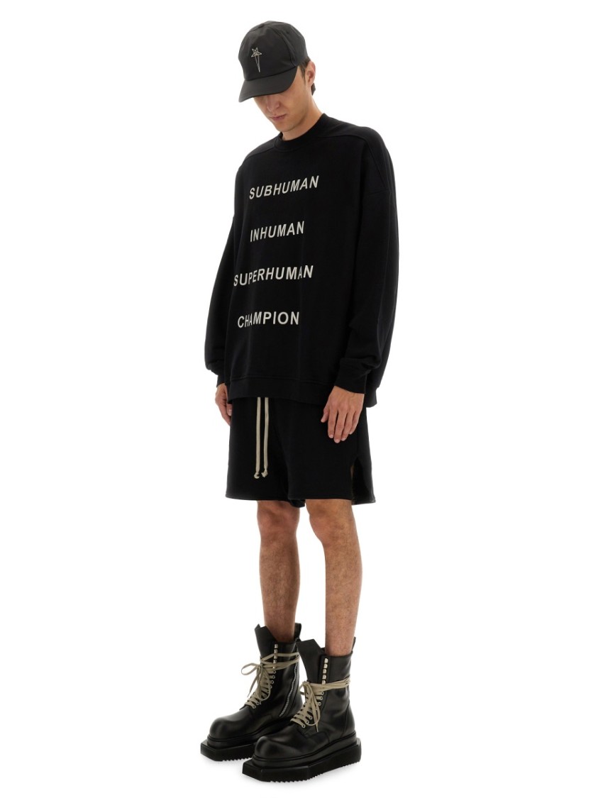 Shop Champion X Rick Owens Oversized Black Sweatshirt With Graphic Design