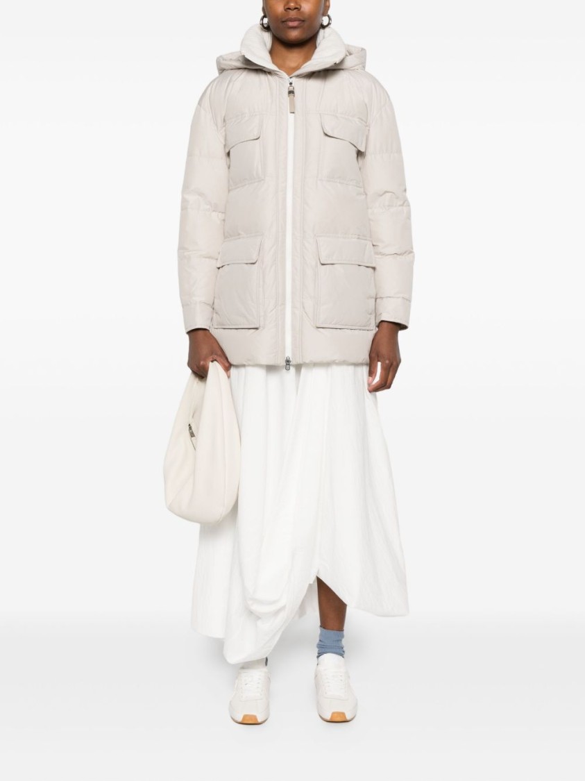 Brunello Cucinelli Nylon And Cotton Hooded Down Jacket In Neutral