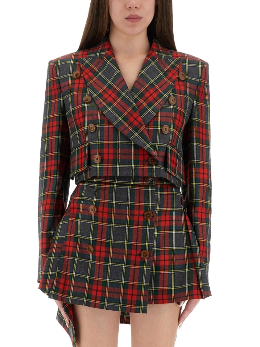 Vivienne Westwood Structured Plaid Peak Lapel Blazer In Gray