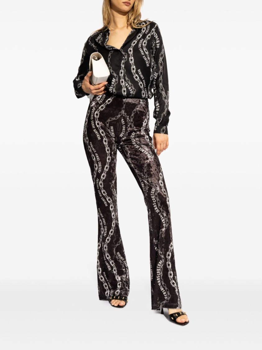 Versace Jeans Couture Chain-print Flared Trousers In Black
