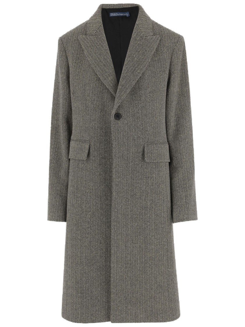 Polo Ralph Lauren Herringbone Pattern Wool Blend Coat In Gray