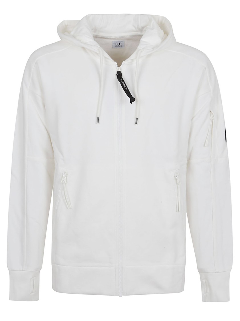 C.p. Company Sweatshirts Hooded Open In Diagonal Raised Fleece In White