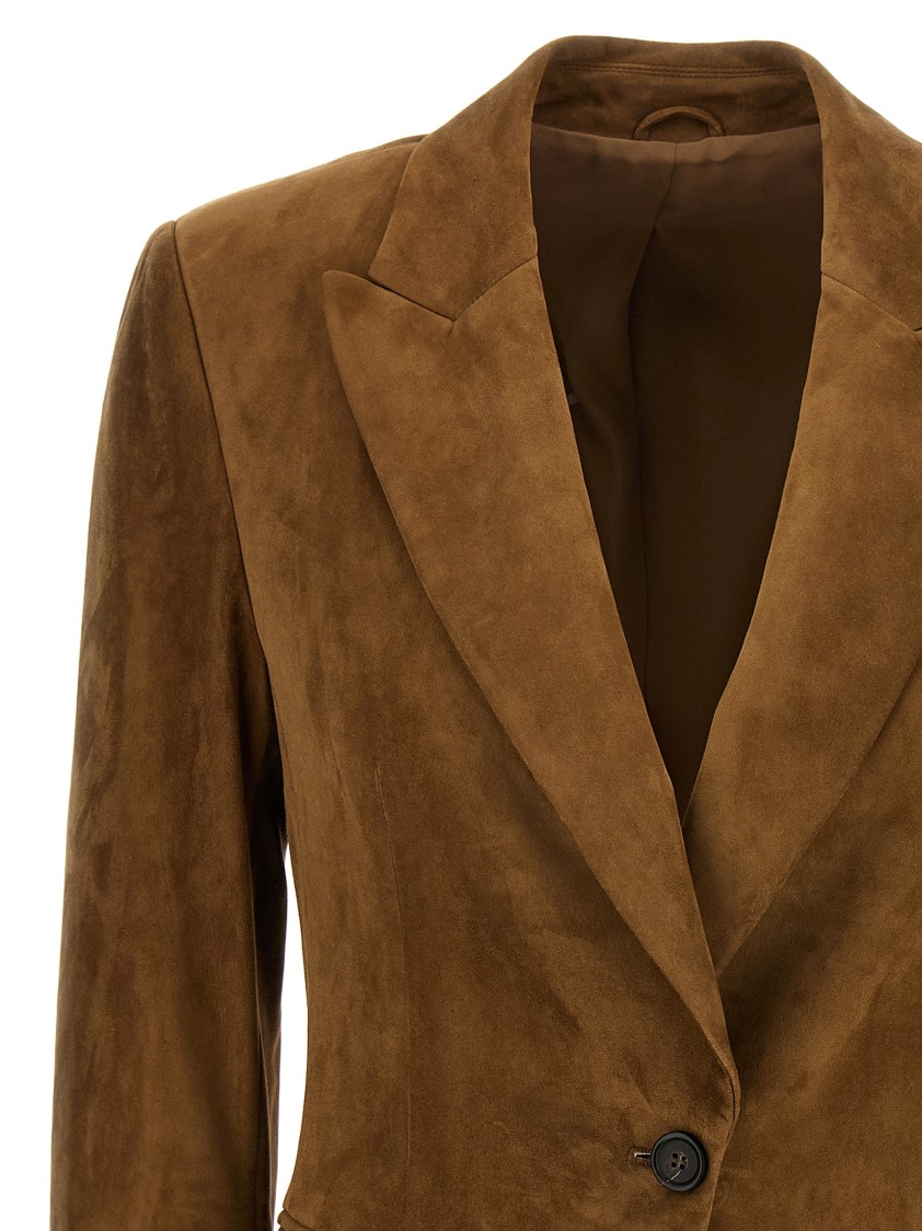 Brunello Cucinelli Brown Suede Blazer With Peak Lapels
