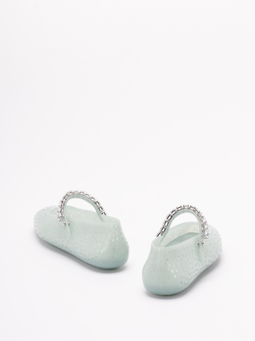 Jimmy Choo Light Green Jelly Ballet Flats With Crystal In Green
