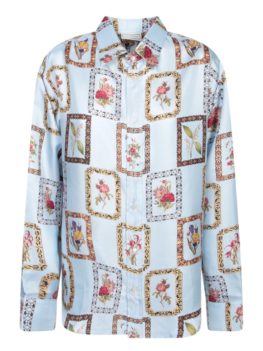 Shop Pierre-louis Mascia Floral Print Blue Shirt With Vintage-inspired Aesthetic