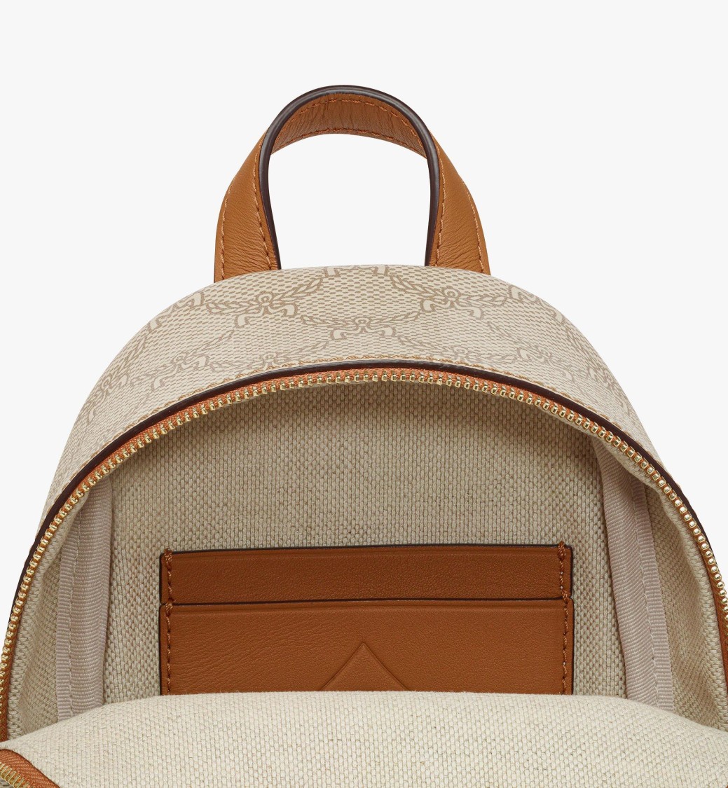 Mcm Compact Lauretos Monogram Backpack In Neutral