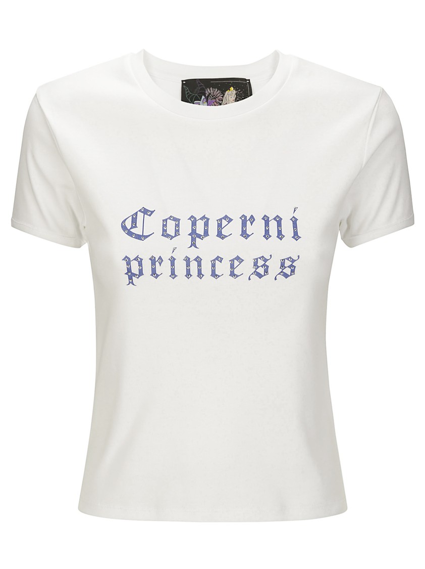 Coperni White Crewneck T-shirt With Maxi Print On The Front And Logo Print On The Rear In Cotton Woman