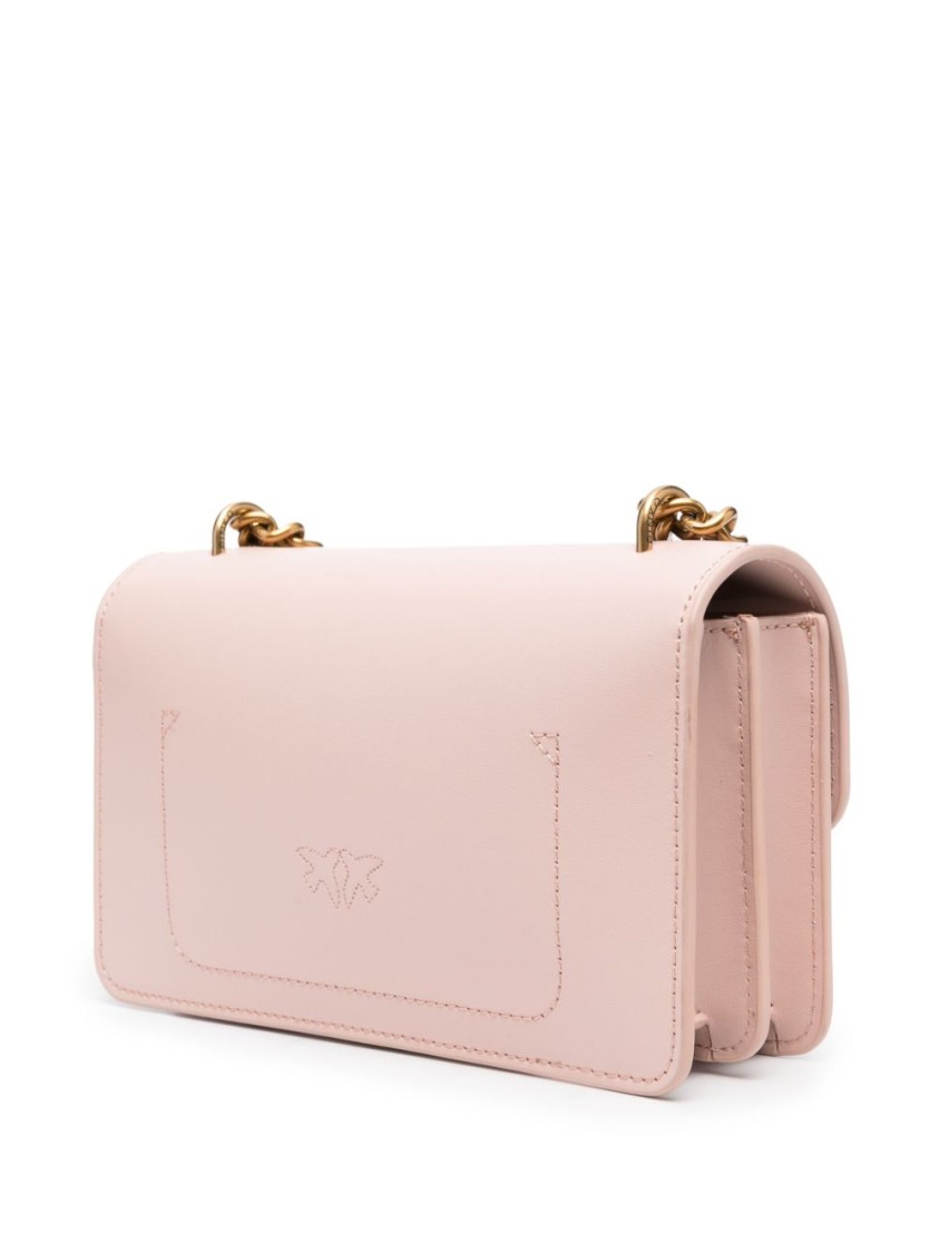 Shop Pinko Pink Leather And Gold Shoulder Bag With Chain Strap