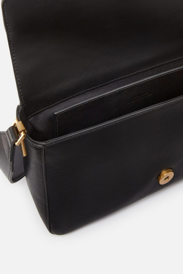 Pinko Black Leather Handbag With Gold-tone Embellishment