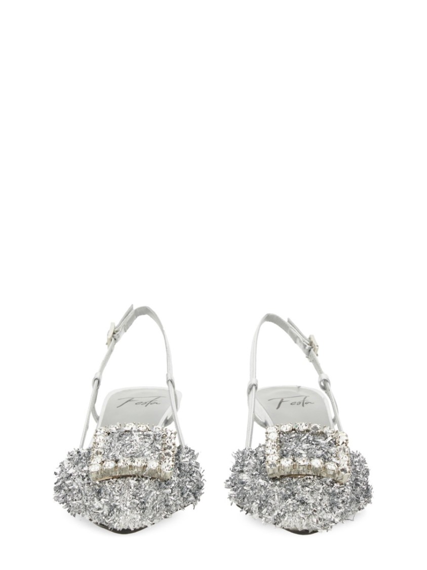 Shop Roberto Festa "stefy" Slingback In Silver