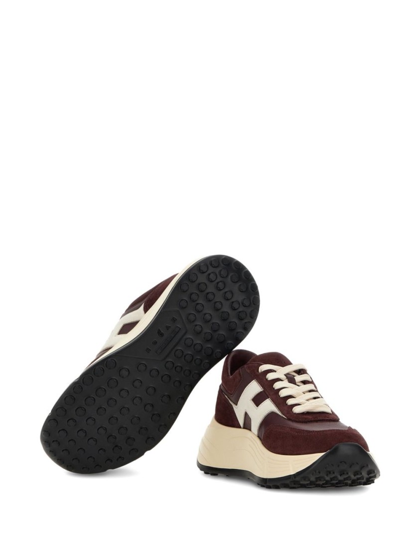 Hogan Suede And Nappa Leather Sneakers With Contrast Panel In Neutral
