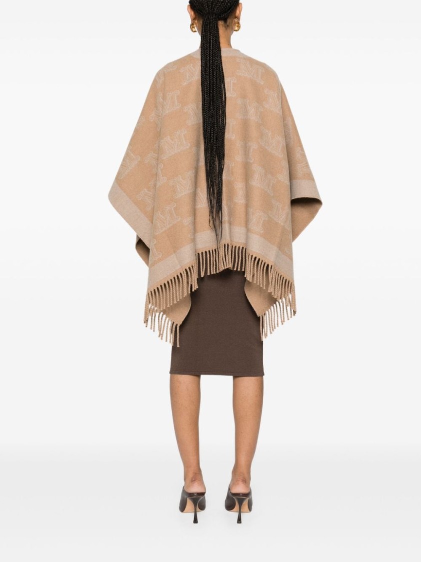 Max Mara Monogram-pattern Wool Poncho In Brown