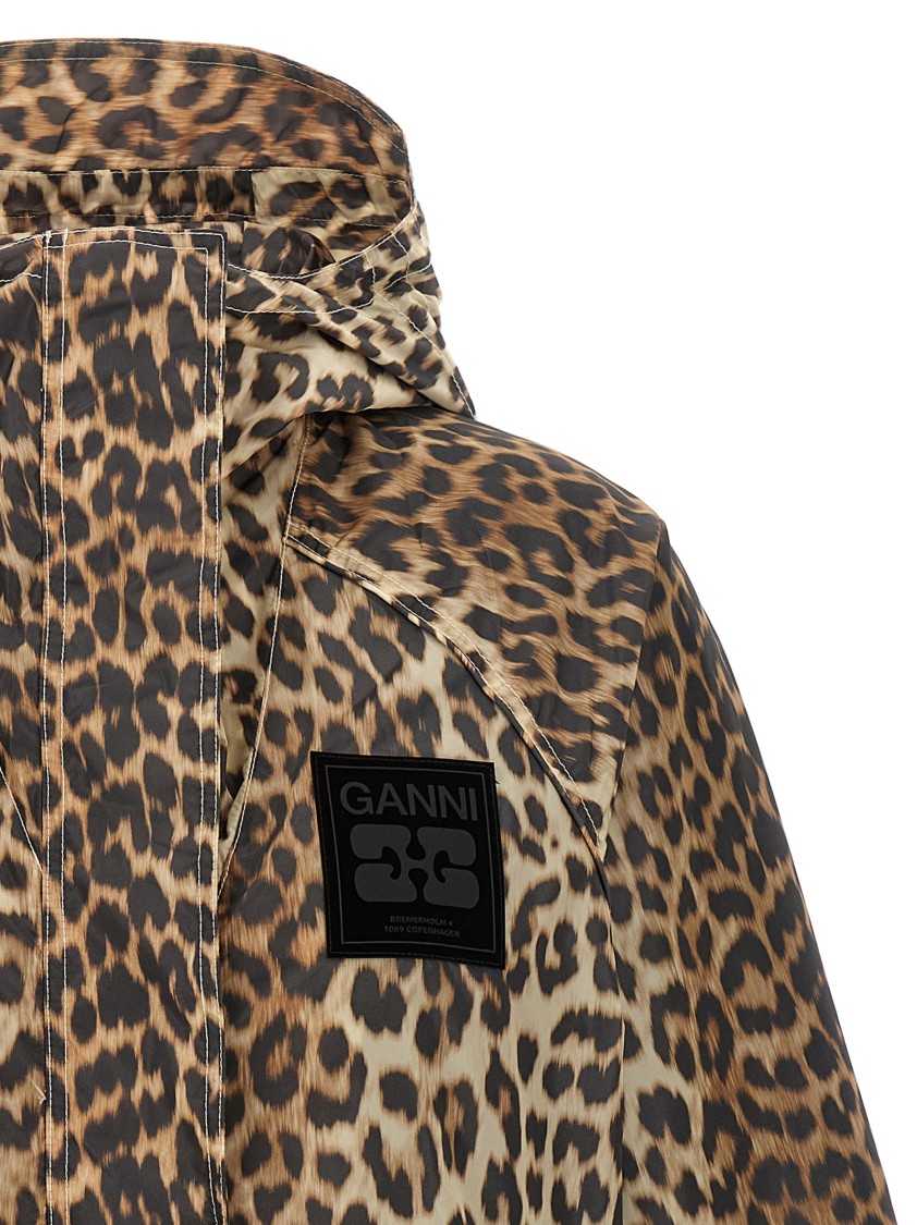 Ganni Leopard Raincoat Jacket In Animal Print