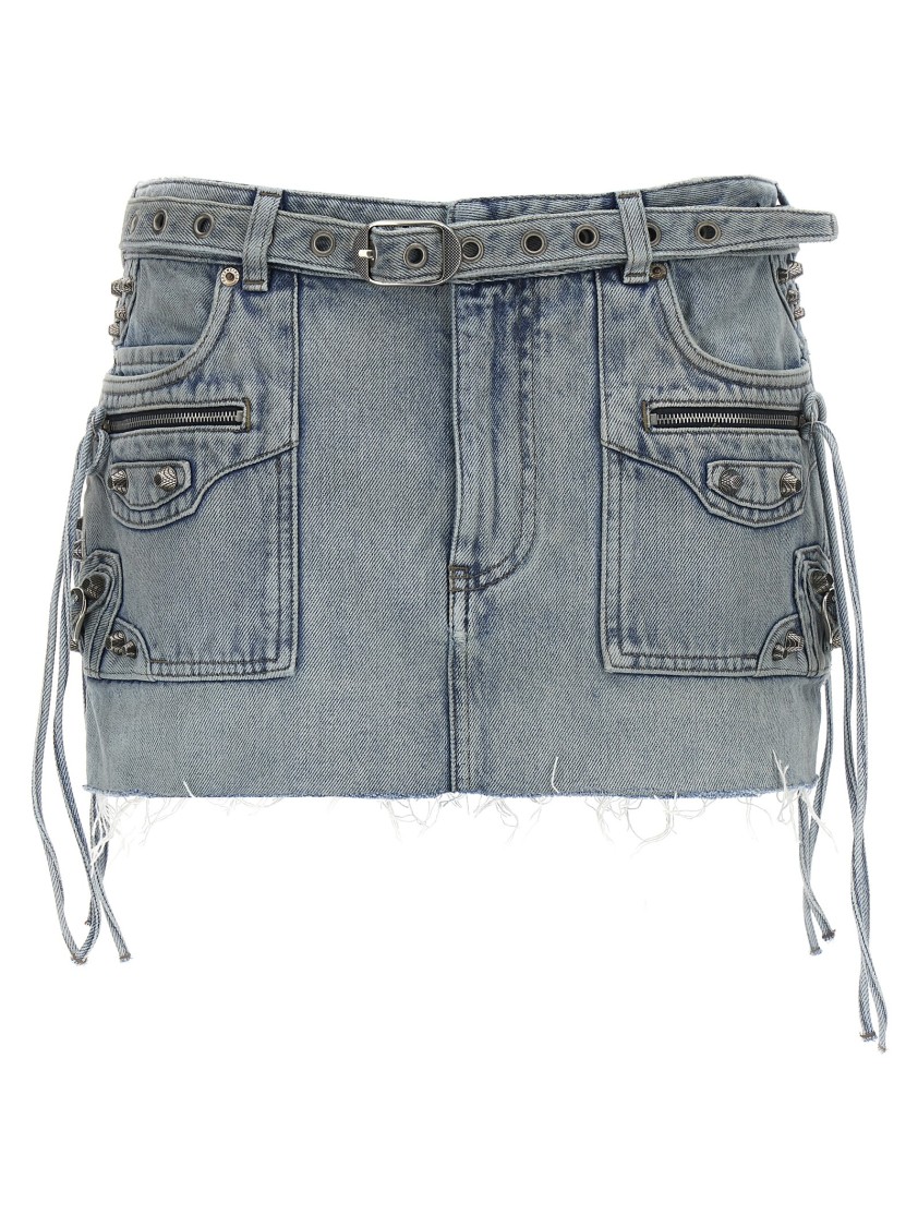Balenciaga Distressed Denim Mini Skirt Fringes Edge In Gray