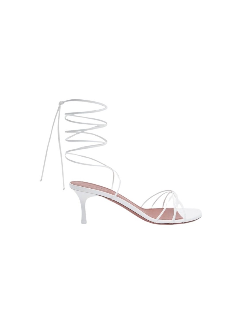 Shop Amina Muaddi Lori Lace Up Sandal - White Nappa Leather