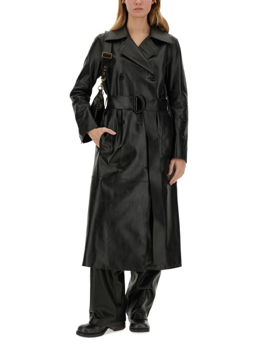 Shop Stand Studio "paris" Double-breasted Leather Coat In Black