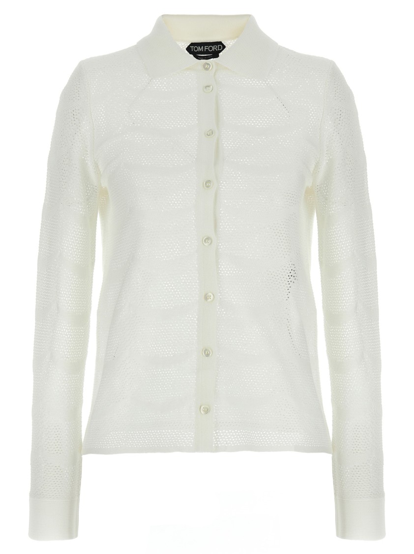 Tom Ford Openwork Silk-cotton Cardigan With Button Closure