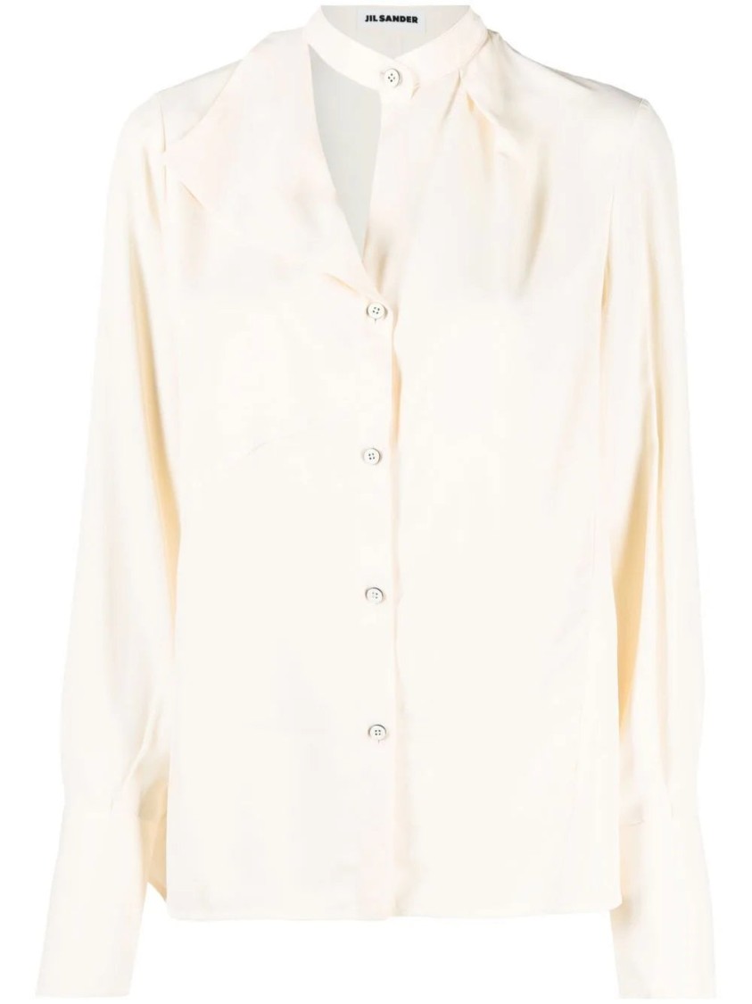 Jil Sander Beige Long Sleeve Shirt With Subtle Pleating In White