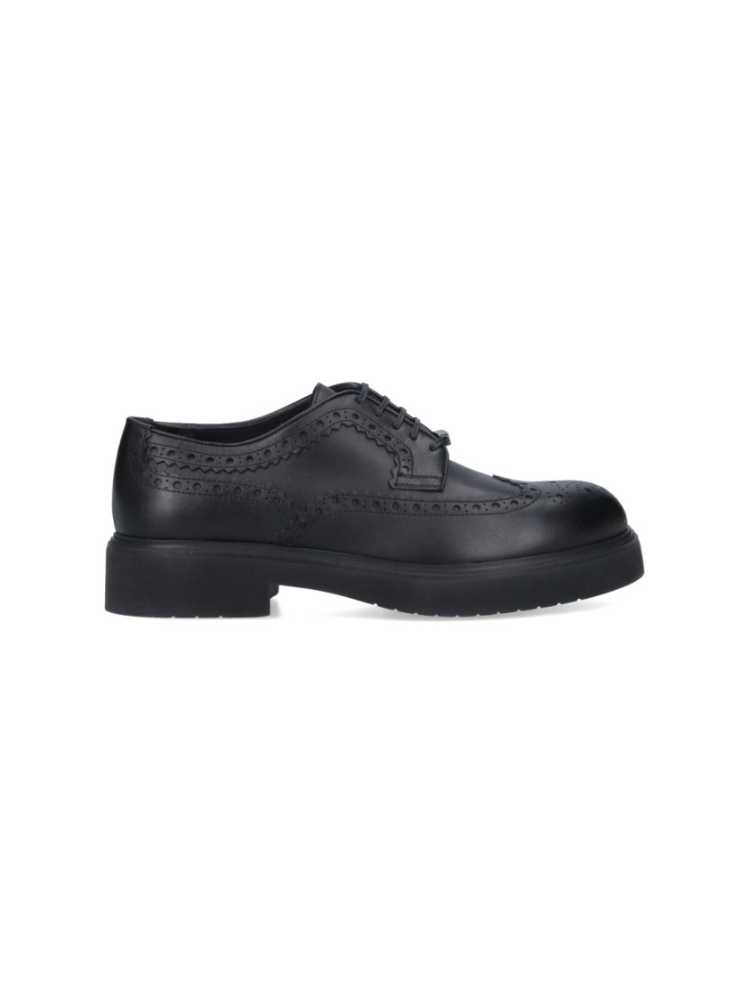 Ferragamo Logo Derby Shoes In Brown Leather Brogue