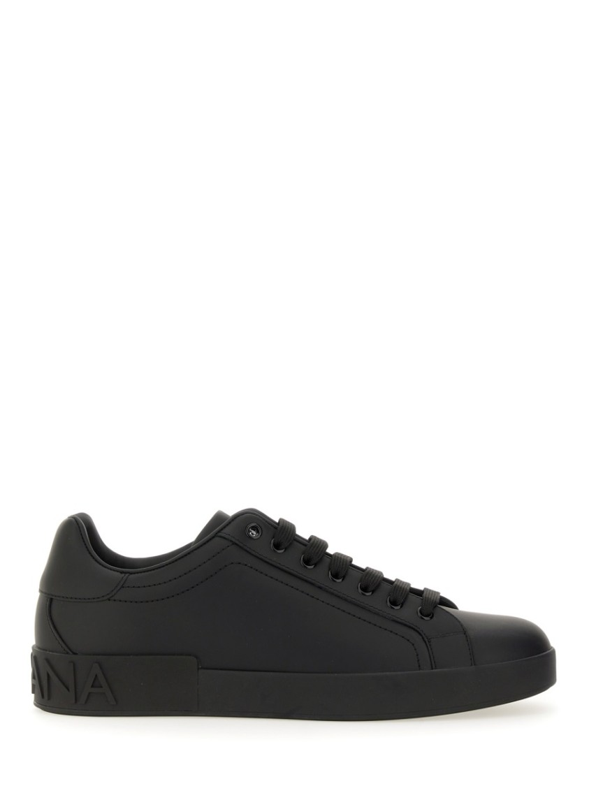 Dolce & Gabbana 'portofino' Black Low Top Sneakers With Logo Lettering Detail In Black