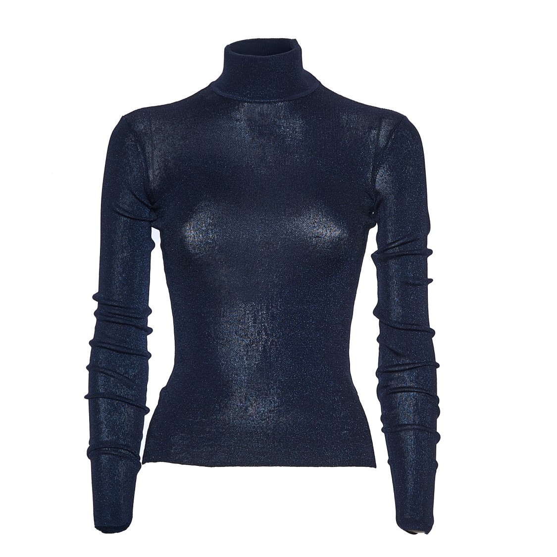 Self-portrait Fitted Navy Viscose Knit Top In Blue
