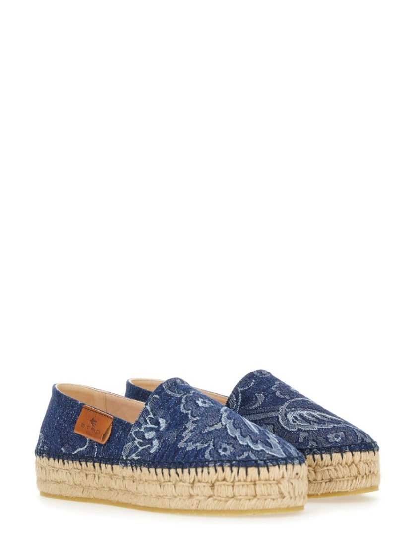 Etro Paisley Denim Jacquard Platform Espadrilles In Blue
