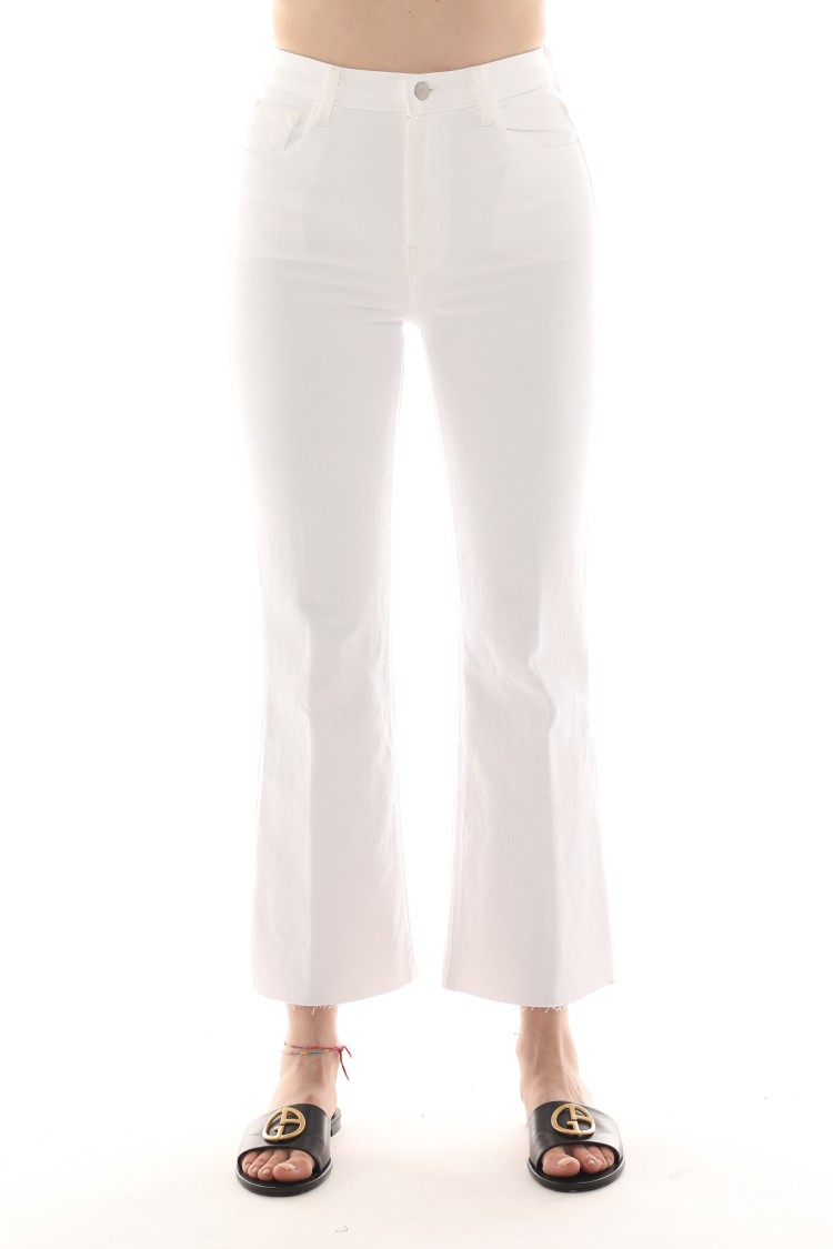 Shop J Brand Julia Flare Jeans In White Cotton