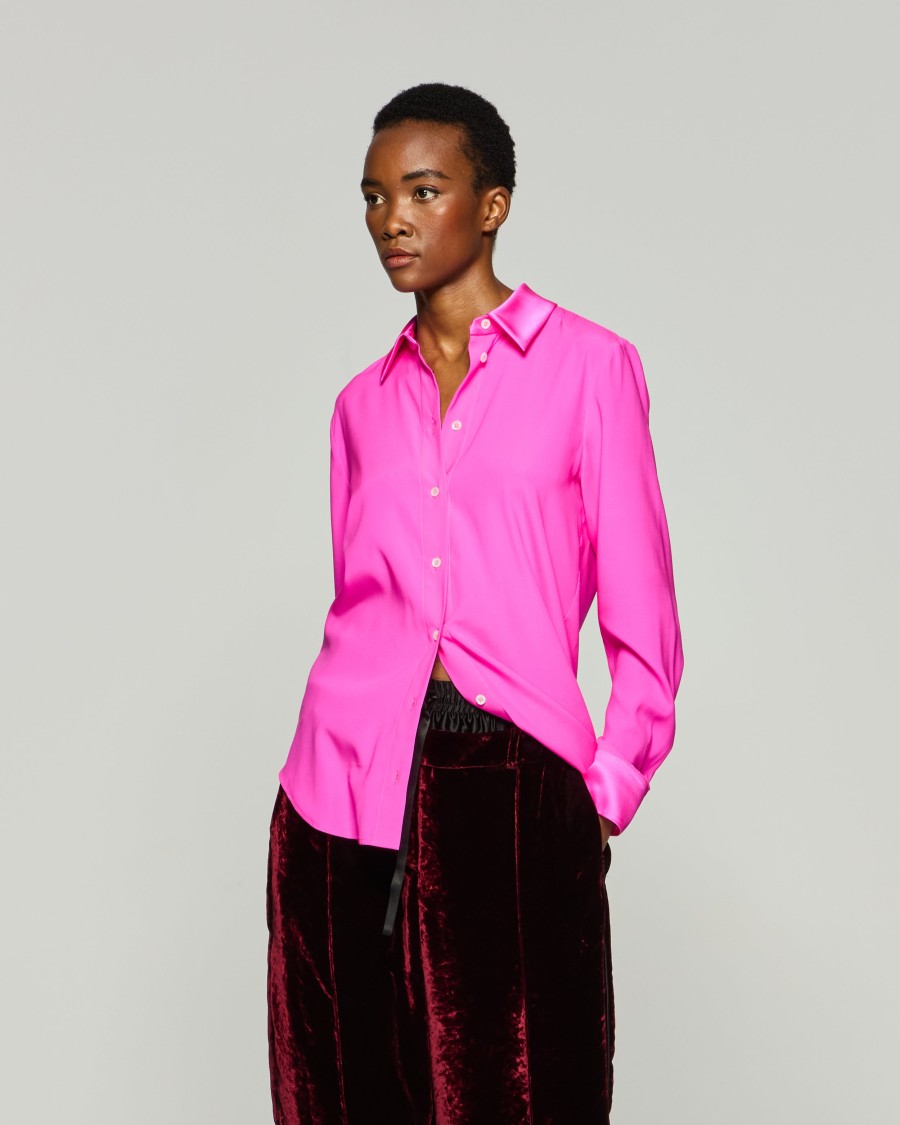 Serena Bute Silk Classic Shirt - Neon Pink In Pink