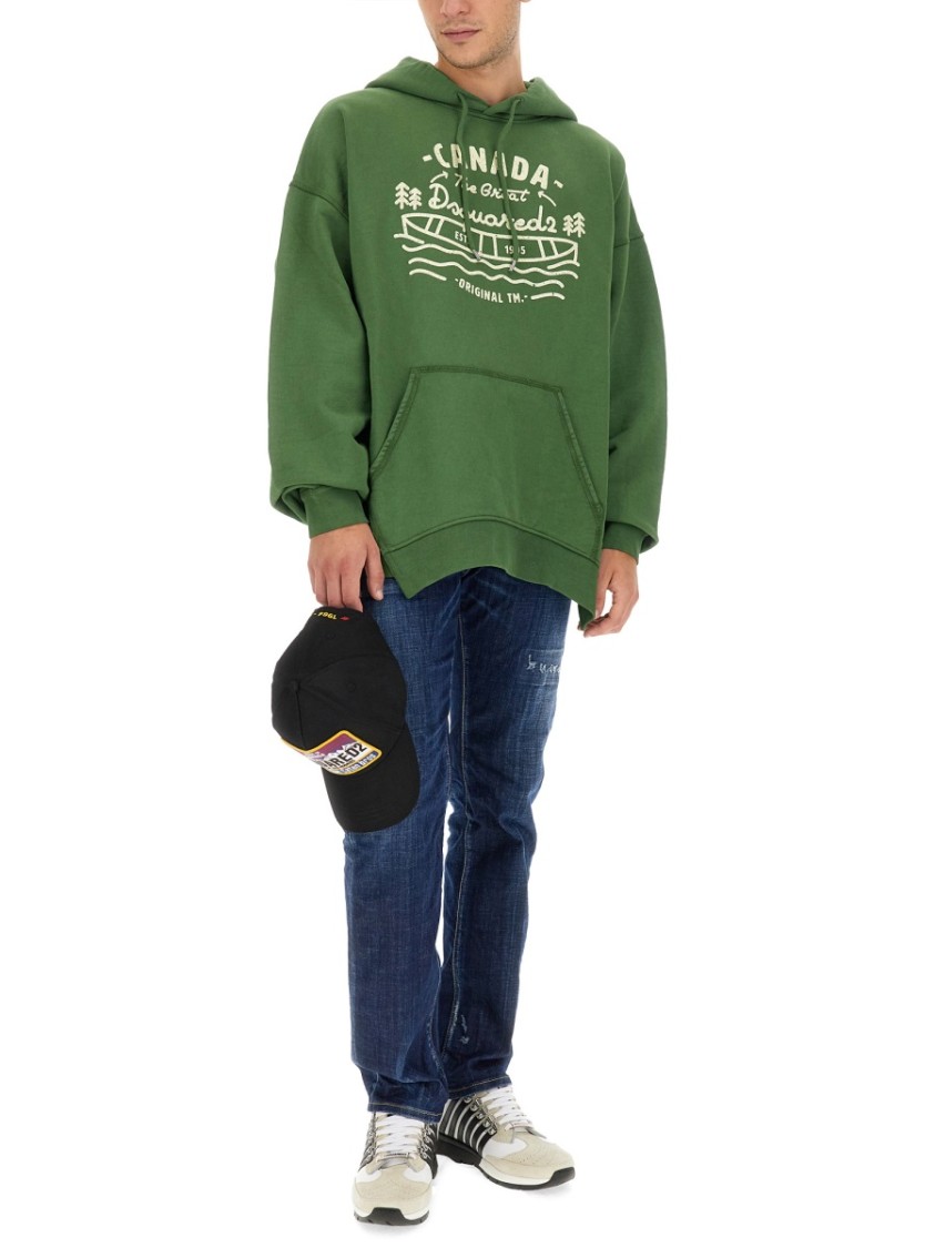 Dsquared2 Ragian Hoodie Sweatshirt With Lettering Print In Green