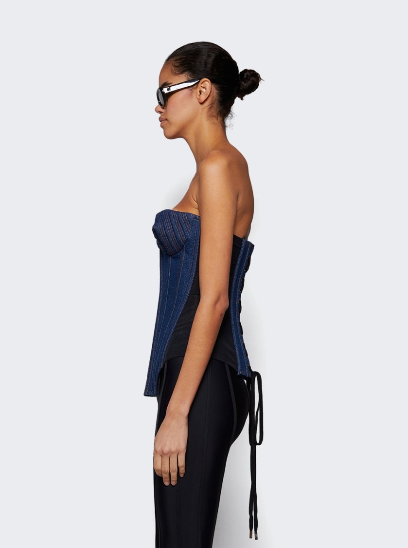 Shop Jean Paul Gaultier Denim Corset Indigo And Black In Blue