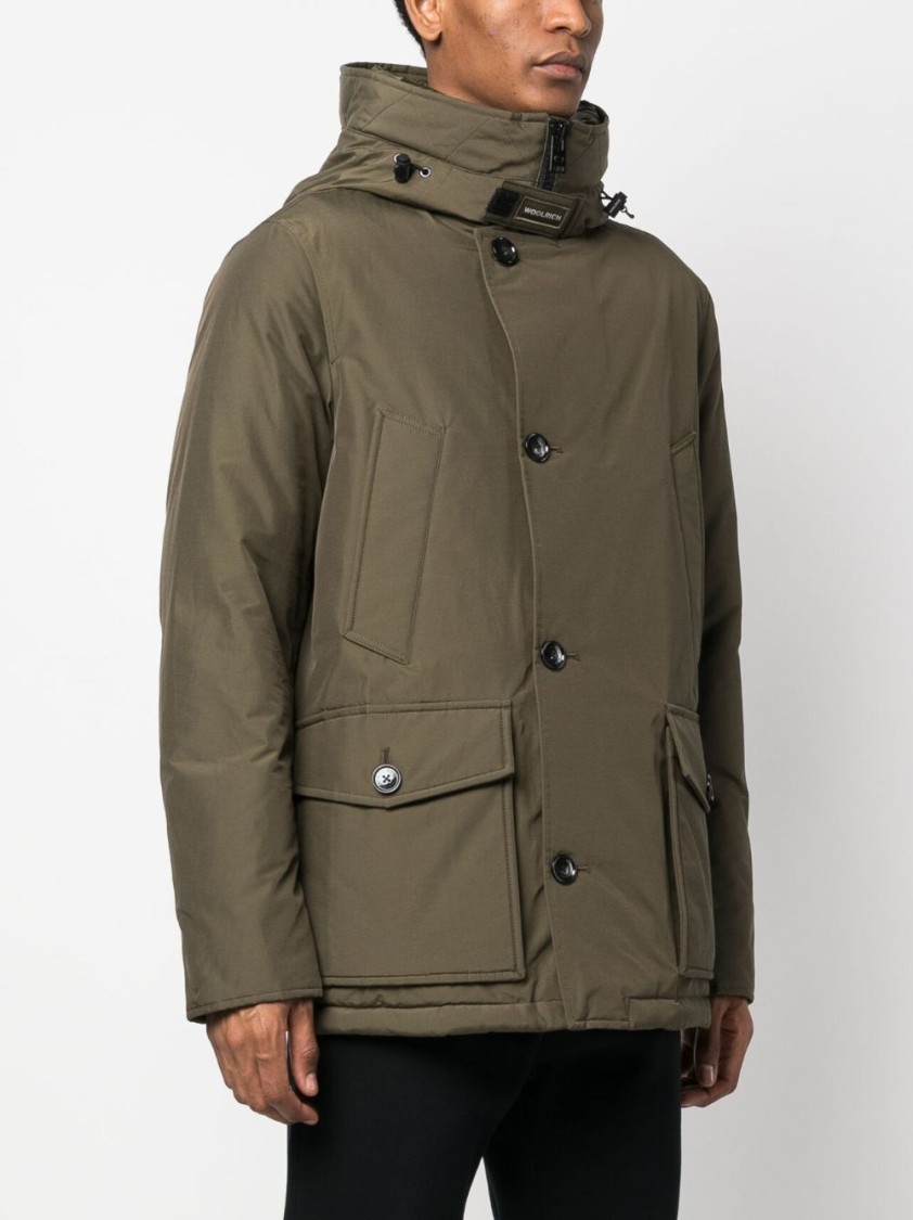 Woolrich Feather Down Padded Parka With Concealed Hood In Green