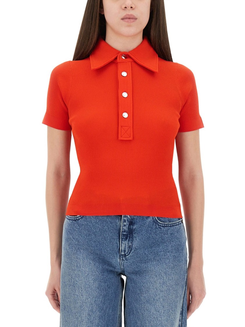Tory Burch Slim-fit Ribbed Texture Polo Shirt In Red