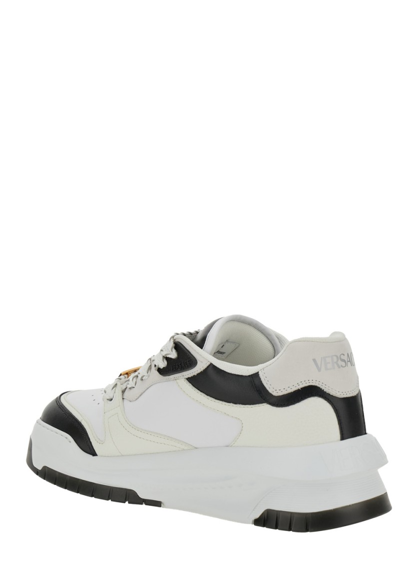 VERSACE VERSACE BLACK/WHITE LEATHER LEATHER SNEAKERS 