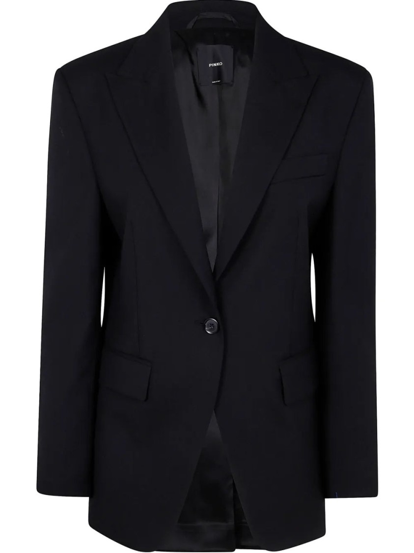 Pinko Tailored Black Blazer With Notched Lapels In Blue
