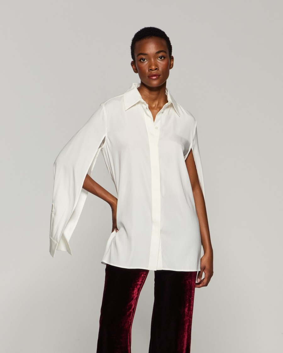Serena Bute Silk Cape Sleeve Shirt - Cream In Neutrals