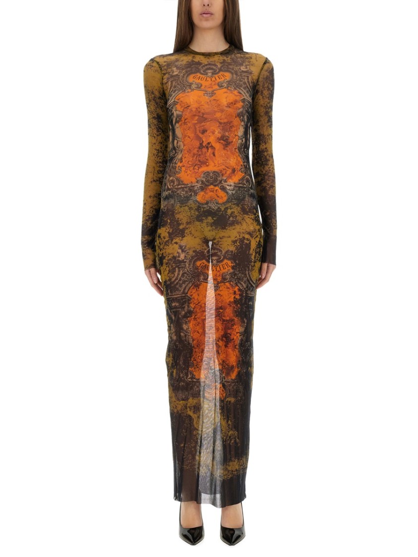 Jean Paul Gaultier Graphic Print Full-length Dress With Long Sleeves In Green