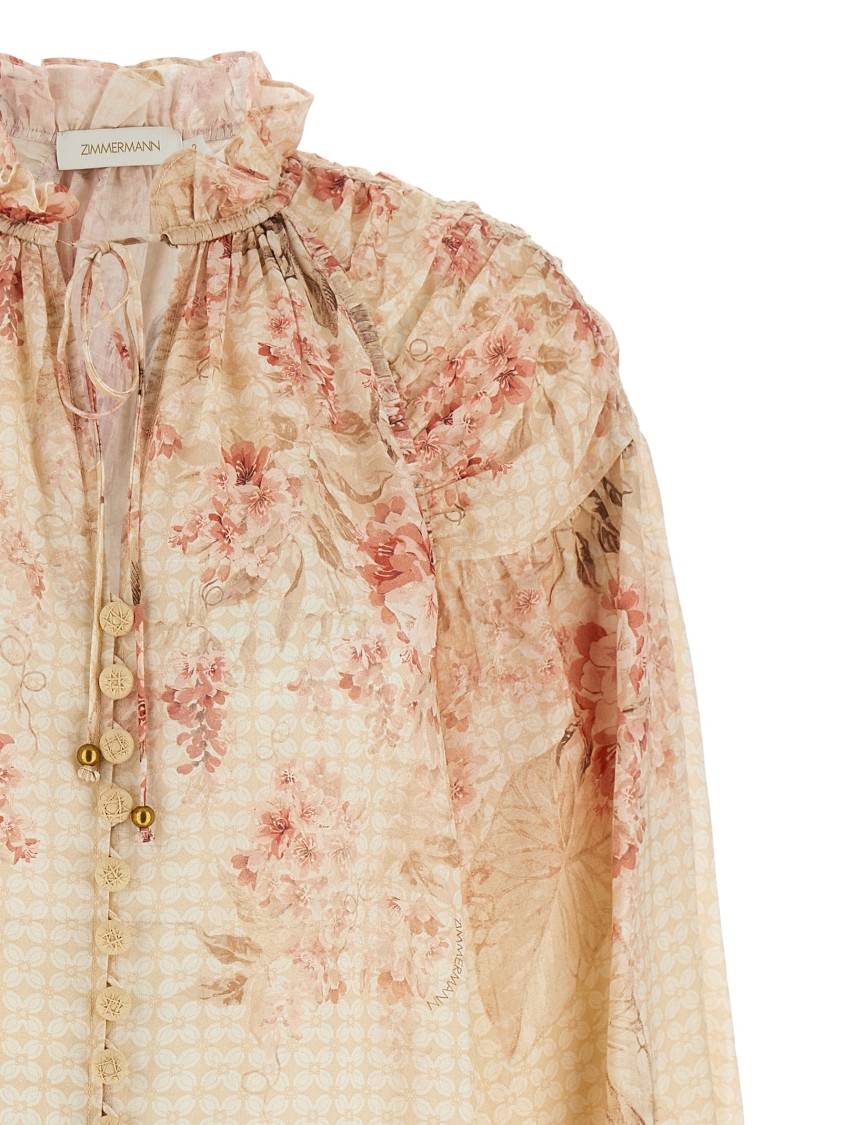 Zimmermann Illuminate Pleated Floral-print Linen And Silk-blend Blouse