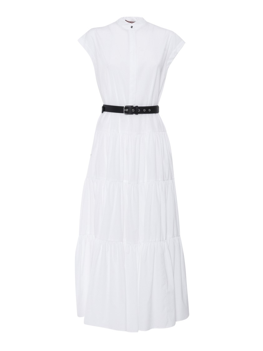 Max Mara Tiered White Midi Dress With Classic Button-up Front In White